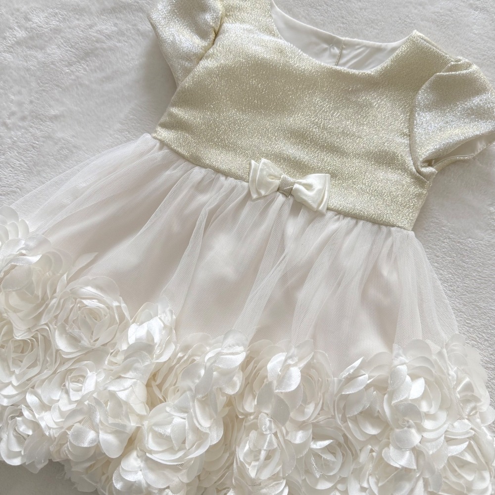 Nannette Kids 2T Ivory Rosette Hem Dress Gold Bodice‎ Party Wedding Holiday